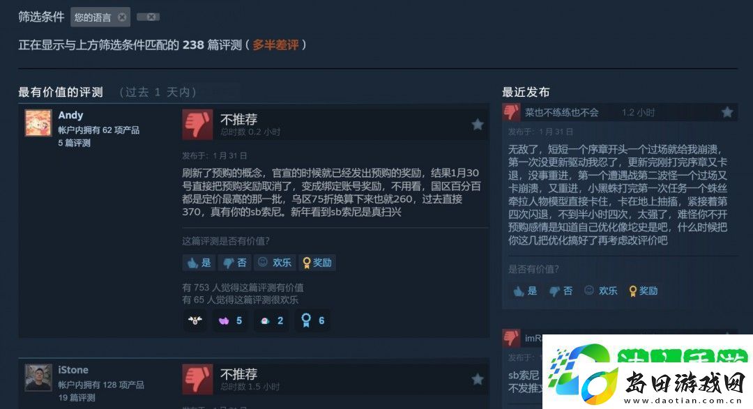 优化太烂！漫威蜘蛛侠2Steam中文区多半差评
