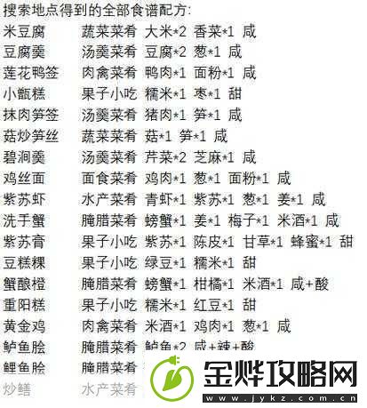 烟雨江湖烹饪秘籍