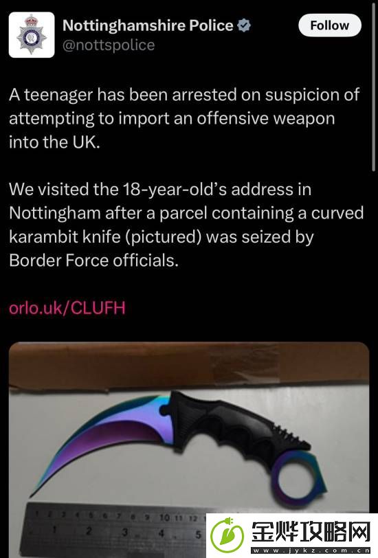 英国少年买CS玩具爪子刀被**收缴